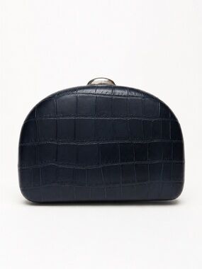 NEW Parfois Black Croc Embossed Clutch Bag Silver Chain Crescent Purse Crossbody